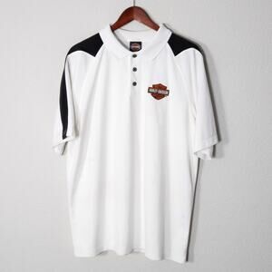 Harley-Davidson Men’s Polo Biker Noir Heritage Logo Palm Beach White Size M/L